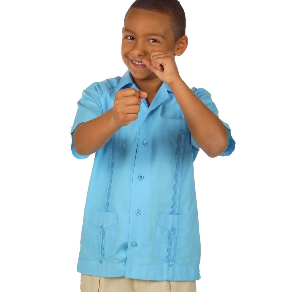 Boy Guayabera Shirt in Turquoise
