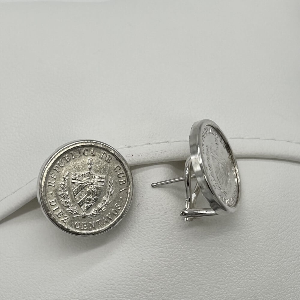 Diez Centavo Genuine Cuban Coin Earrings in Sterling Silver (pre-1959)